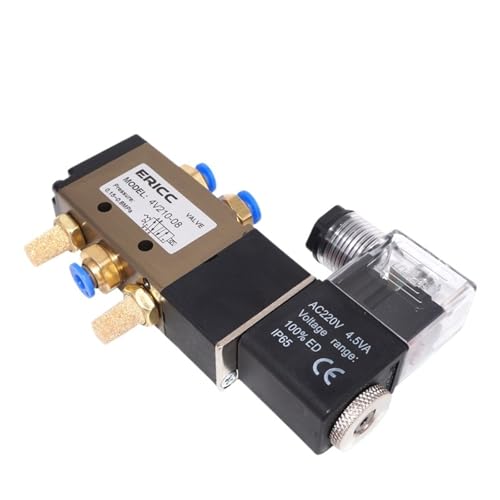 4V210-08 Luftmagnetventil, 5-Wege-Anschluss, 2 Positionen, Gas, pneumatisch, elektrisch, Magnetventil, 12 V, 24 V, 220 V, Anschluss 1/4 Zoll Magnetventil(With 12MM Fittings,4V210-08 AC380V) von LYLNV