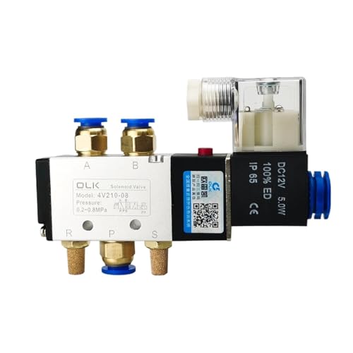 4V210-08 Pneumatikzylinderventil, elektrische Magnetventile, 5-Wege-2-Positionen-Steuerung, Luft, Gas, magnetisch, 12 V, 24 V, 220 V, Spule, Volt, Schlauch(With 10mm fittings,AC220V) von LYLNV