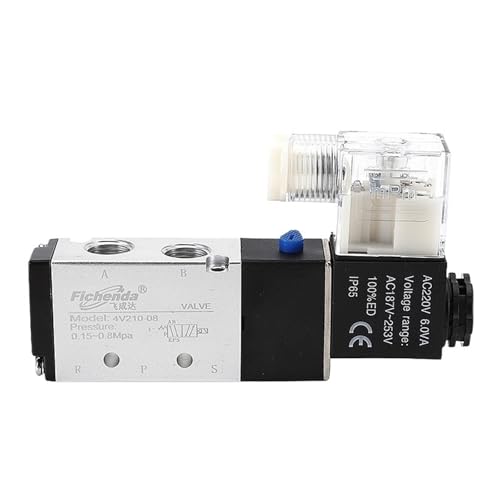 4v210-08 Luftventil Single Coil 2 Position 5 Wege Pneumatikventil Luftmagnetventil 12V 24V 110V 220V Elektroventil Magnetventil(With 12mm Fitting,AC380V) von LYLNV