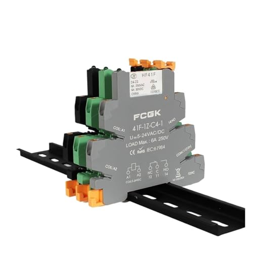 Din Rail Slim Relaismodul 41F-1Z-C4-1 Integriertes Leistungsrelais for Leiterplattenmontage mit Relaishalter 12 V 24 V ACDC 220 V Relaissockel 6,2 mm(Coil 220VDCAC-02) von LYLNV
