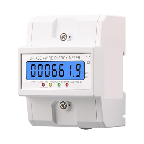 Elektrischer Energiezähler, dreiphasig, LCD-Digitalanzeige, DIN-Schienenmontage, 4-Drähte, Stromzähler, Wattmeter, AC 3 x 230/400 V, 50 Hz(Transparent shell) von LYLNV