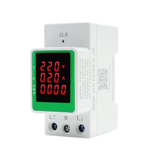 LED-Amperemeter VA KWH 100 A Strom Spannung Din-Schiene Stromzähler Wattmeter Voltmeter 220 V Digital 99999,9 KWH(AC80V-AC270V) von LYLNV
