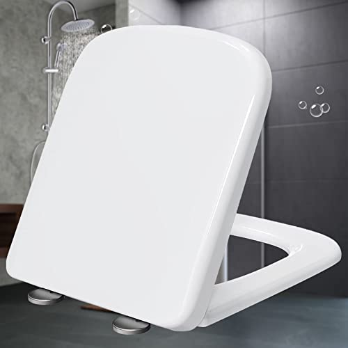 Familie Toilettensitz Weiche enge Toilettensitze weicher Schließtoilettendeckel Top Fixierende Quadrat WC Klo Sitztoilettendeckel, Premium Universal Klo Sitz, Weiß-34 * 43,5 cm von LYLXSF