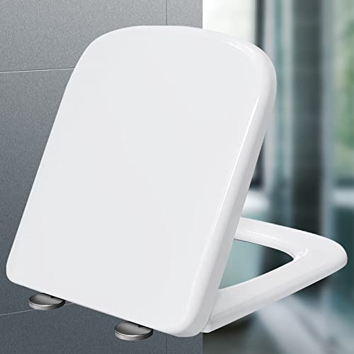 Familie Toilettensitz Weiche enge Toilettensitze weicher Schließtoilettendeckel Top Fixierende Quadrat WC Klo Sitztoilettendeckel, Premium Universal Klo Sitz, Weiß-34 * 43,5 cm von LYLXSF