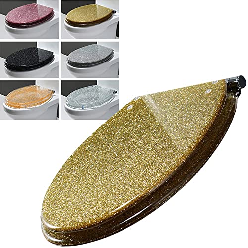 Glitzer-Toilettensitz verlängerte ruhige, weiche, enge Toilettendeckel universelle Toilettensitze mit Edelstahl schnell freisetzenden Scharnieren/schwarzer Sternenlicht von LYLXSF