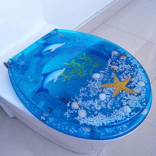 Langsamer enger Toilettensitz, transparentes Seestern Seahorse Aquarium Toilettensitz in Standardgröße farbenfrohe Toilettendeckel Abdeckung No Slam, C. von LYLXSF