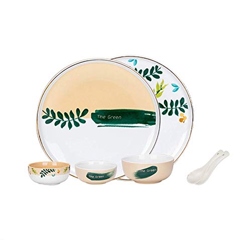 Porzellan-Teller und Schüssel-Set, runde Geschirrsets elegante Keramikgerichte, Set-Service für 2, moderne handbemalte Teller, Tellerschalen und Löffel Dinnerwarenset von LYLXSF