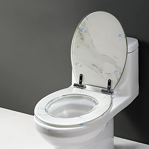 Schwarzer Harz Toilettensitz Universal U/V/O Toilettensitze verdicken langsame enge Toilettendeckel Marmormuster Toilettensitze, leicht sauberes, grünes Netz/Steine von LYLXSF