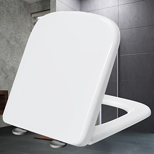 Square Toilettensitz Soft Close Freisetzung WC Klo Sitz Anti-L Quadrat-Toilettensitze mit Abdeckung Weiß langsam, langsame, enge Hingscharniere, weiß-36 * 45 cm von LYLXSF