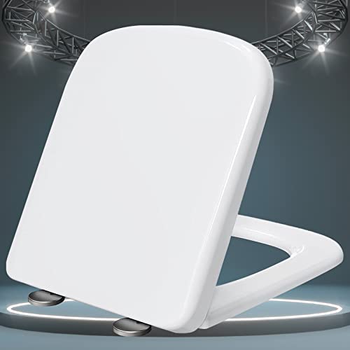 Square Toilettensitz Soft Close Freisetzung WC Klo Sitz Anti-L Quadrat-Toilettensitze mit Abdeckung Weiß langsam, langsame, enge Hingscharniere, weiß-36 * 45 cm von LYLXSF