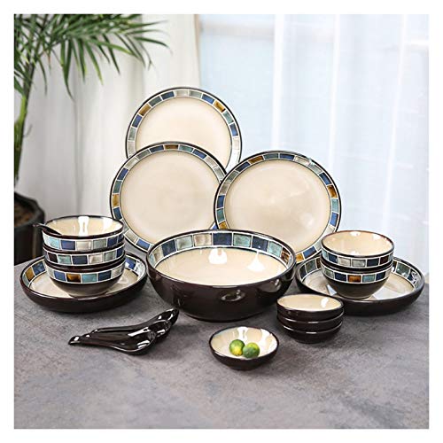 Teller 20-teiliges Küchen- und Küchengeschirrset Keramik-Teller-Sets karierte Musterteller Set & Gerichte Set, Teller Geschirrschalen, Service für 4 Dinnerteller Küchengeschirr Teller 20-teiliges Küchen- und Küchengeschirrset Keramik-Teller-Sets karierte Musterteller Set & Gerichte Set, Teller Geschirrschalen, Service für 4 Dinnerteller Küchengeschirr von LYLXSF