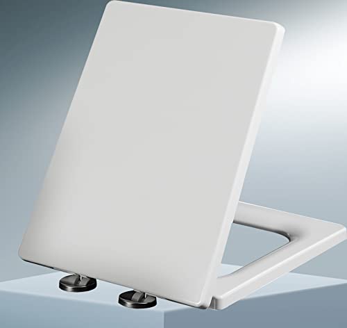 Toilettensitz Soft Close Freisetzung weiße Toilettensitze Quadrat Quick-Freisetzung Standard-Toilettendeckel, kompatibel mit Standardtoiletten, Weiß-41~48 * 36,5 cm von LYLXSF