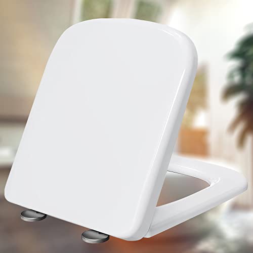 Toilettensitz weiche enge weiße Schnellfreisetzung Toilettensitz Square Form Toilettendeckel Klo Sitz für Badezimmer, mit verstellbaren Scharnieren, Weiß-36 * 45 cm von LYLXSF