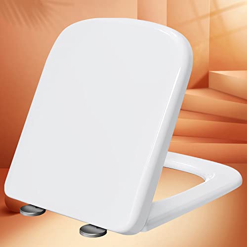 Weißer Toilettensitz Hochleistungsquadratische Form Toilettensitz Toilettendeckel Quadratform LOO SEAT Schnellablösungen, verstellbare Verlangsamenscharniere, Weiß-36 * 45 cm von LYLXSF