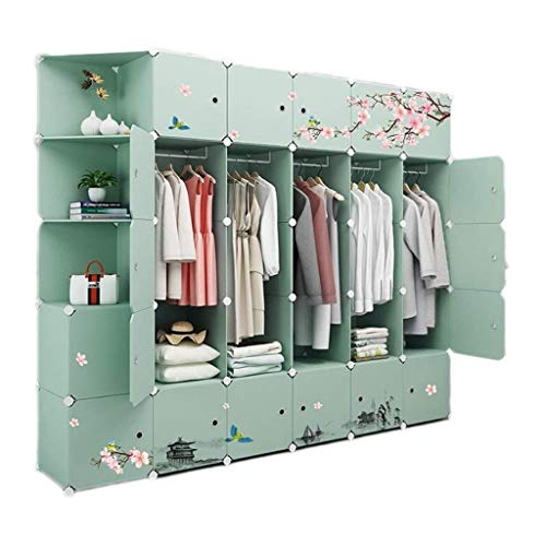 LYLY Kleiderschrank, einfacher Kleiderschrank, Haushalt, Kunststoff, Stoffaufbewahrung, Kombination, Schrank, platzsparend, für Kleidung, Aufbewahrungsschrank, Kleiderschrank (Farbe: grün) von LYLY