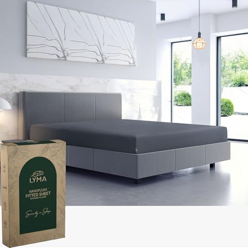 LYMA Bedding Spannbettlaken Set, Oeko-TEX Zertifiziert, Doppelt Gebürstete Nanoplush Stoff Bettlaken, Ultraweiches Atmungsaktiv Spannbetttuch für Matratzenhöhe bis 35 cm (Dunke Grau, (140x200+35cm)) von LYMA