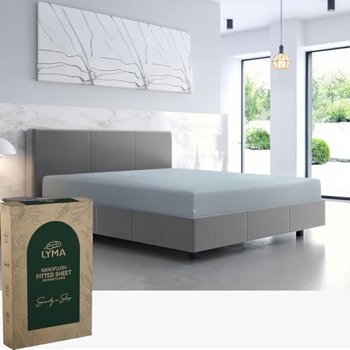 LYMA Bedding Spannbettlaken Set, Oeko-TEX Zertifiziert, Doppelt Gebürstete Nanoplush Stoff Bettlaken, Ultraweiches Atmungsaktiv Spannbetttuch für Matratzenhöhe bis 35 cm (Licht Grau, (160x200+35cm)) von LYMA