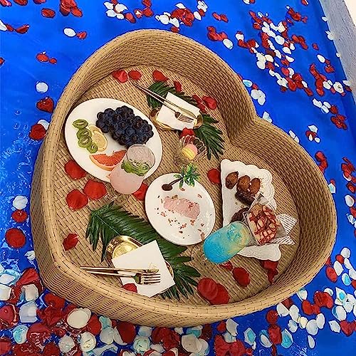 LYMGRZ Schwimmendes Tablett aus Rattan, Herzförmiges Serviertablett aus gewebtem Rattan, Serviertablett aus gewebtem Rattan, Schwimmendes Serviertablett für den Swimmingpool von LYMGRZ