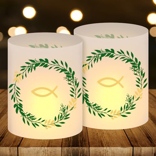LYNBLY Windlicht Tischdeko Kommunion, 12 Stück Fisch Windlicht, Geeignet für Teelichter oder Kerzen, Weiß, PVC, 27 x 8 x 10 cm, Religiöse Zeremonien, Kommunion von LYNBLY