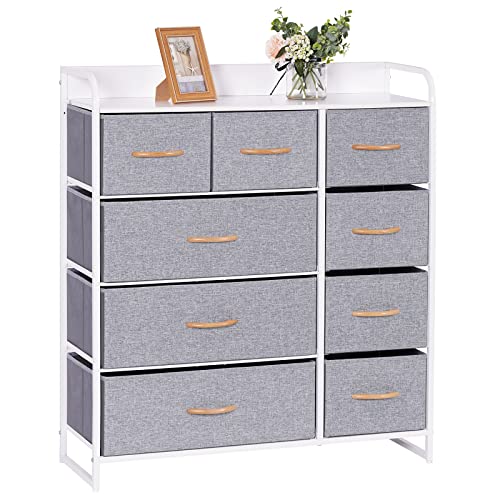 LYNCOHOME Kommode mit Schubladen aus Stoff, Sideboard mit 9 Stoffschubladen, Schubladenschrank Ordnungsmöbel Schrank mit 2 Griffe für Küche Büro Flur von LYNCOHOME