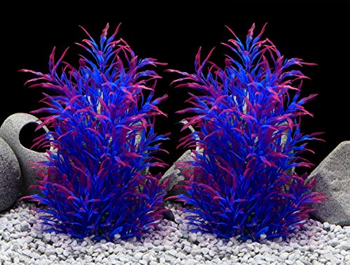 LYNKO Große Aquarium Pflanzen Künstlich Wasserpflanzen Plastik Kunstpflanzen Dekoration Ornament Sicher für alle Fische 24cm x 8cm - 2er Pack lila von LYNKO