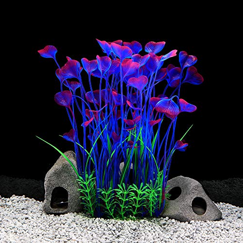 LYNKO Große Aquarium Pflanzen Künstlich Wasserpflanzen Plastik Kunstpflanzen Dekoration Ornament Sicher für alle Fische 40cm x 18cm - Blau von LYNKO