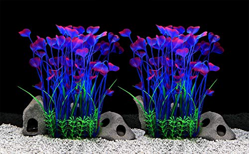 LYNKO Große Aquarium Pflanzen Künstlich Wasserpflanzen Plastik Kunstpflanzen Dekoration Ornament Sicher für alle Fische 40cm x 10cm - 2er Pack Blau von LYNKO