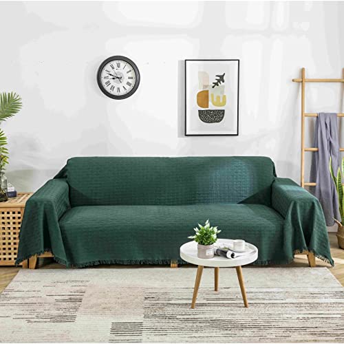 Sofabezug Grün Streifen Gitter Sofaüberwurf für 2-/3-/4-Sitzer Sofa Überwurf mit Fransen Anti Staub/Rutsch Multifunktion Eignet Sich als Couchdecke bettüberwurf Sesseldecke Bettdecke（180X260 cm） von LYNNB
