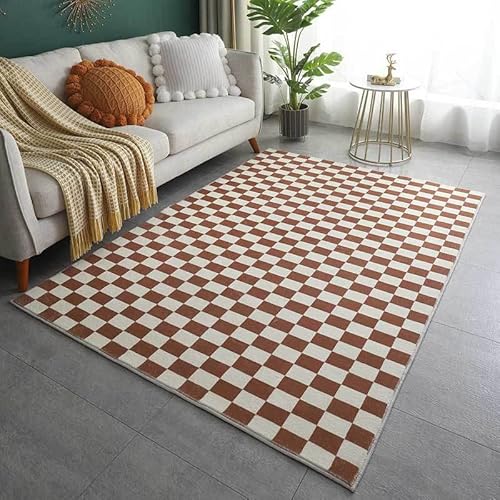 Teppich Wohnbereich Modern 120x150 cm Geometrisch Checkerboard grid Kariert Muster 3D-Druck Rutschfest Rechteckig Kurzflor Teppich Für Schlafzimmer 1000g/m² Flanell Türmatte Teppichboden Dicke 0.8 cm von LYNNB