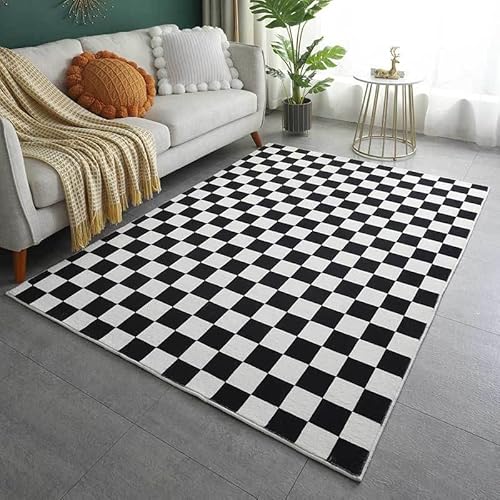 Teppich Wohnbereich Modern 120x150 cm Geometrisch Checkerboard grid Kariert Muster 3D-Druck Rutschfest Rechteckig Kurzflor Teppich Für Schlafzimmer 1000g/m² Flanell Türmatte Teppichboden Dicke 0.8 cm von LYNNB