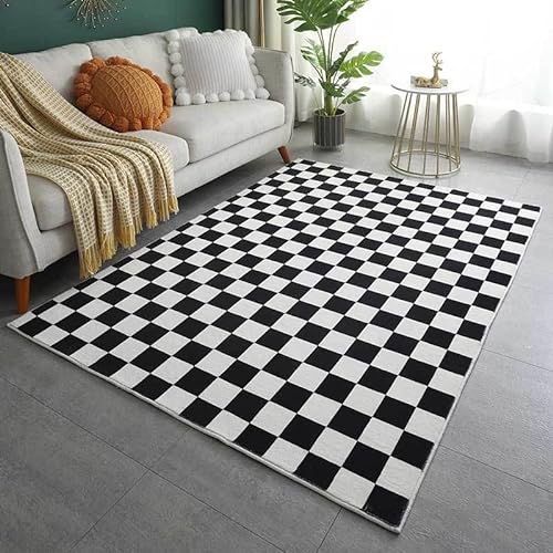 Teppich Wohnbereich Modern 180x240 cm Geometrisch Checkerboard grid Kariert Muster 3D-Druck Rutschfest Rechteckig Kurzflor Teppich Für Schlafzimmer 1000g/m² Flanell Türmatte Teppichboden Dicke 0.8 cm von LYNNB