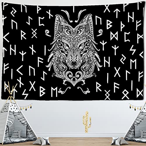 Wikinger Wandteppich Wandbehang keltischer Knoten Krähe Wolf Fenrir Wandteppich Odin Symbol Totem Tagesdecke Wandtuch Stranddecke Wanddeko Wandkunst Dekor für Schlafzimmer Wohnzimmer (130X150 cm) von LYNNB