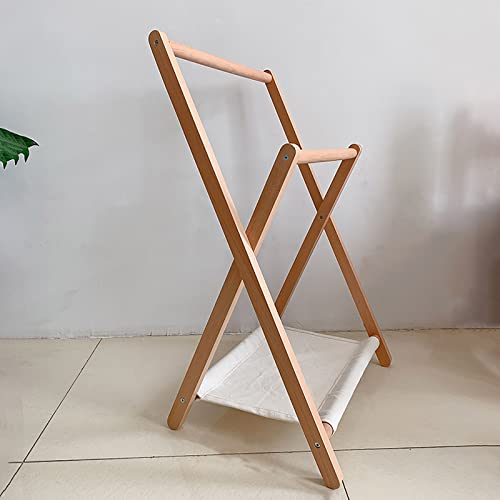 LYNNQNS Hosenaufhänger Aus Massivholz, Tragbares Boden-Organizer-Regal Mit Stofftasche Kleideraufbewahrungsorganisator Für Schlafzimmer-Balkon(Size:53.5x39.5x81.5cm,Color:Holzfarbe) von LYNNQNS