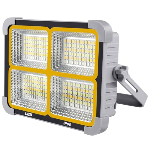 LYNTES 150W LED Baustrahler Akku Solar Arbeitsleuchte Tragbare, 15000LM 11000mAh Arbeitsstrahler Akku mit 288 LED-Perlen 5 Modi Camping Flutlicht für Angeln Notfall Baustelle Garage von LYNTES