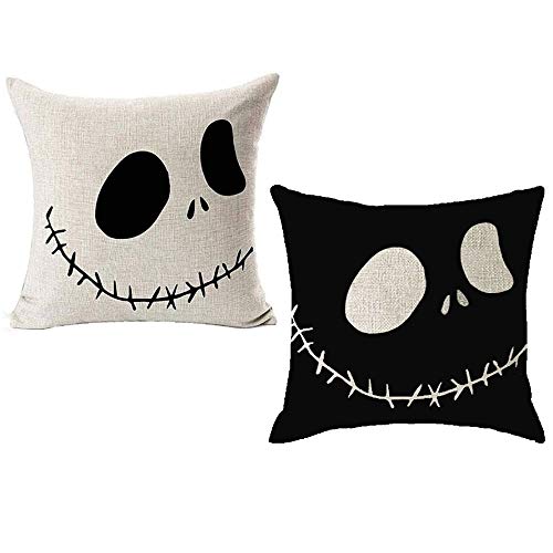 LYNZYM Nightmare Before Christmas Baumwoll-Leinen-Kissenbezug, dekorativer Kissenbezug für Sofa, 45,7 x 45,7 cm, Halloween-Kissenbezüge, 2er-Set von LYNZYM