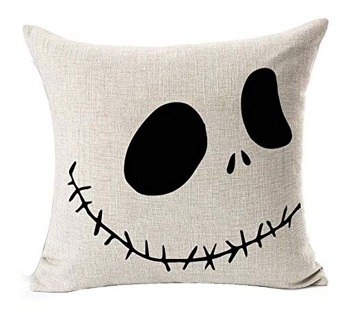 LYNZYM Nightmare Before Christmas Baumwollleinen Quadratischer Kissenbezug Dekorativer Kissenbezug für Sofa 45,7 x 45,7 cm Halloween Wurfkissenbezug (3) von LYNZYM