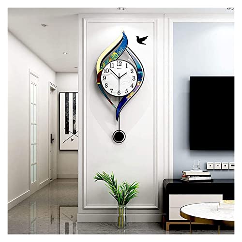 Große Metall Wanduhren Decor Moderne Wanduhr mit Pendel, Acryl einzigartiger Kunstdesign Pendeluhr stumm Non-Ticking Batteriebetriebene Uhr for Wohnzimmer Schlafzimmer Büro Europäische Große Uhr ( Col von LYOUAE