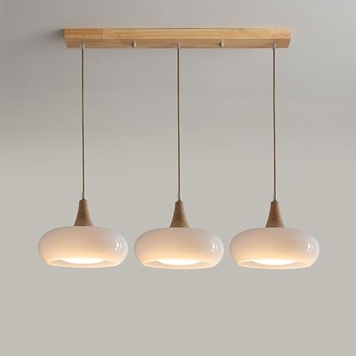 LYOUAE Modern Hängeleuchte Milchglas Trommel Pendelleuchte Vintage Bauernhaus Decken Hängelampe Mid Century Modern Kronleuchter Beleuchtungsvorrichtung(3-Head Long Plate) von LYOUAE
