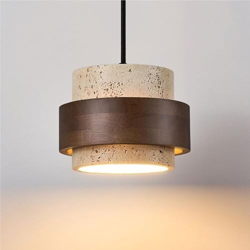 LYOUAE Modern Hängeleuchte Nordische Naturstein Pendelleuchte Gelb Travertin Holz Hängelampe Rustikaler Industrieller Bauernhaus Kronleuchter von LYOUAE
