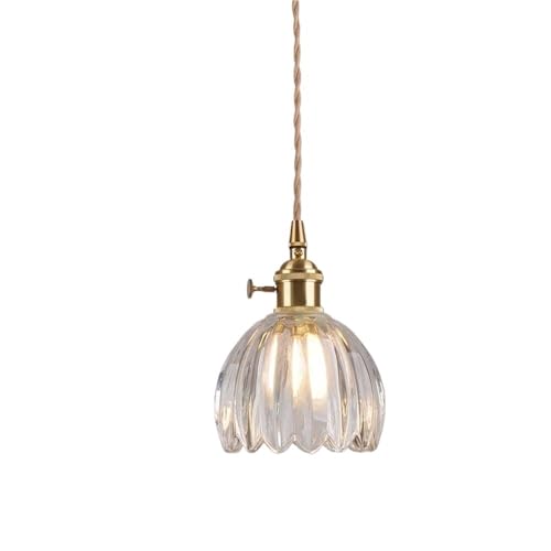 LYOUAE Modern Hängeleuchte Tulpen Blume Glas Pendelleuchte Moderne Messing Lampensockel Hängende Deckenleuchte mit Drehschalter(Clear) von LYOUAE