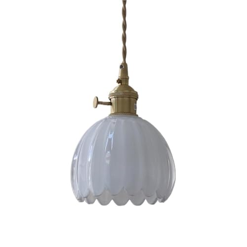 LYOUAE Modern Hängeleuchte Tulpen Blume Glas Pendelleuchte Moderne Messing Lampensockel Hängende Deckenleuchte mit Drehschalter(Milk White Color) von LYOUAE