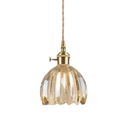 LYOUAE Modern Hängeleuchte Tulpen Blume Glas Pendelleuchte Moderne Messing Lampensockel Hängende Deckenleuchte mit Drehschalter(Tea Color) von LYOUAE