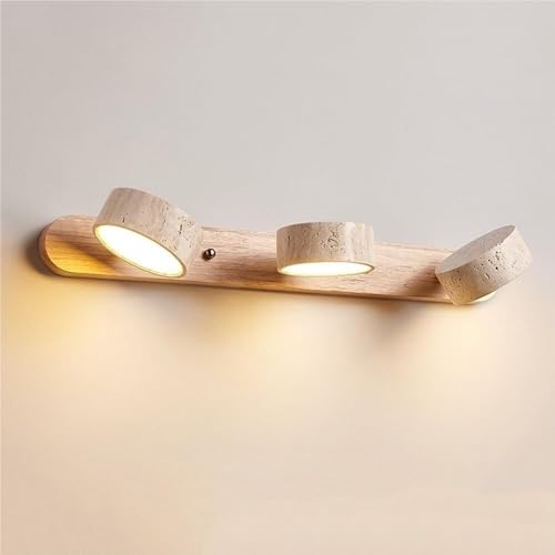 LYOUAE Spiegelleuchte Spiegellampe 2/3/4-flammige Naturstein-Waschtischleuchte Gelbe Travertin-Badspiegellampen 180° drehbare LED-Bilderleuchte(Natural,3-Lights) von LYOUAE