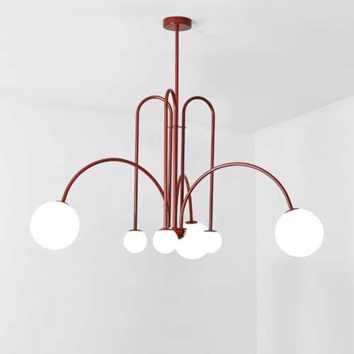 Moderne Hänge Pendelleuchten Moderne Glasblasen-Pendelleuchte 6-Licht-Rot-Metalldecken-Kronleuchter-Beleuchtungskörper for Esszimmer-Foyer-Küchen-Insel-Schlafzimmer-Wohnzimmer Hängeleuchte Hängelampe von LYOUAE