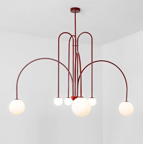 Moderne Hänge Pendelleuchten Moderne Glasblasen-Pendelleuchte 6-Licht-Rot-Metalldecken-Kronleuchter-Beleuchtungskörper for Esszimmer-Foyer-Küchen-Insel-Schlafzimmer-Wohnzimmer Hängeleuchte Hängelampe von LYOUAE