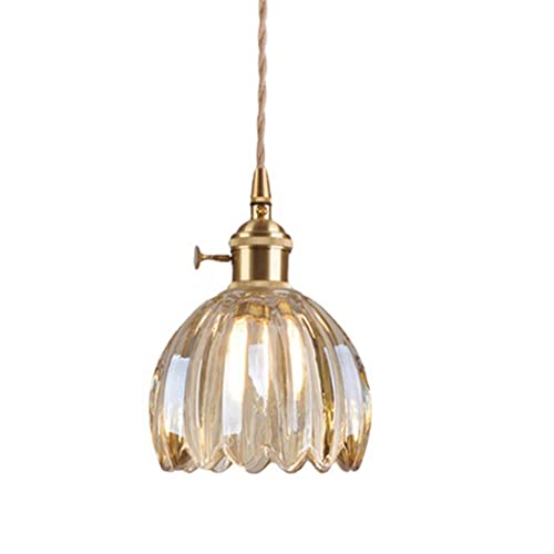 Moderne Hänge Pendelleuchten Nordische Glas-Pendelleuchte, Blumen-Beleuchtungsschirm, Messing-Hängelampe, Deckenleuchte, Schlafzimmer, Nachttisch, Esszimmer, Loft, Café, Bar, Hängeleuchten Hängeleucht von LYOUAE