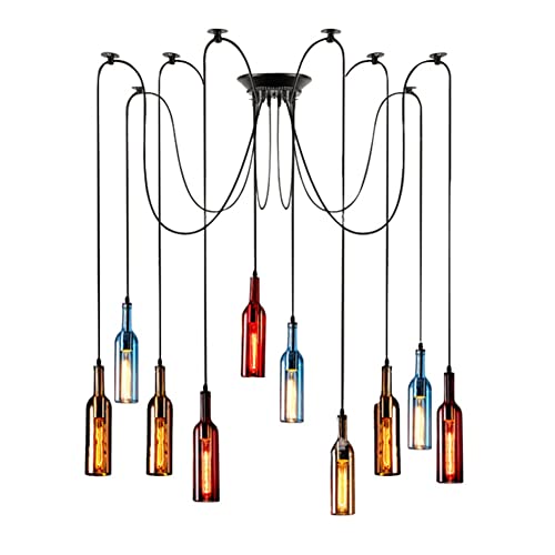Moderne Hänge Pendelleuchten Retro Bunte Weinflasche Pendelleuchte Rustikale Industrielle Glasflasche Kronleuchter Einstellbare Restaurants Hängelampe for Wohn-/Esszimmer Küche Insel Bar Club Schlafzi von LYOUAE