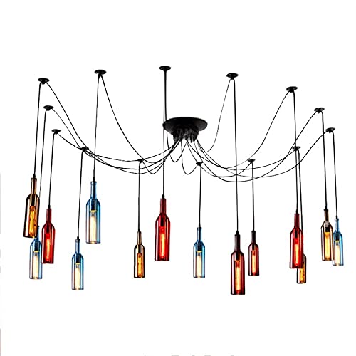 Moderne Hänge Pendelleuchten Retro Bunte Weinflasche Pendelleuchte Rustikale Industrielle Glasflasche Kronleuchter Einstellbare Restaurants Hängelampe for Wohn-/Esszimmer Küche Insel Bar Club Schlafzi von LYOUAE
