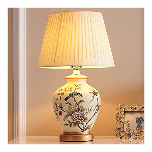 Schlafzimmer-Nachttischlampe Handbemalte Tischlampe aus Keramik mit Blumen und Vögeln, 20" amerikanische Retro-LED-Nachttischlampe im chinesischen Stil, für Schlafzimmer Wohnzimmer Büro Bücherregal Sc von LYOUAE