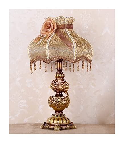 Schlafzimmer-Nachttischlampe Traditional Handmade Table Lamp Victorian Style Lace Fabric Lampshade Bedside Lamp Antique Painted Resin Base Desk Light for Bedroom Living Room Office Schreibtischlampe T von LYOUAE